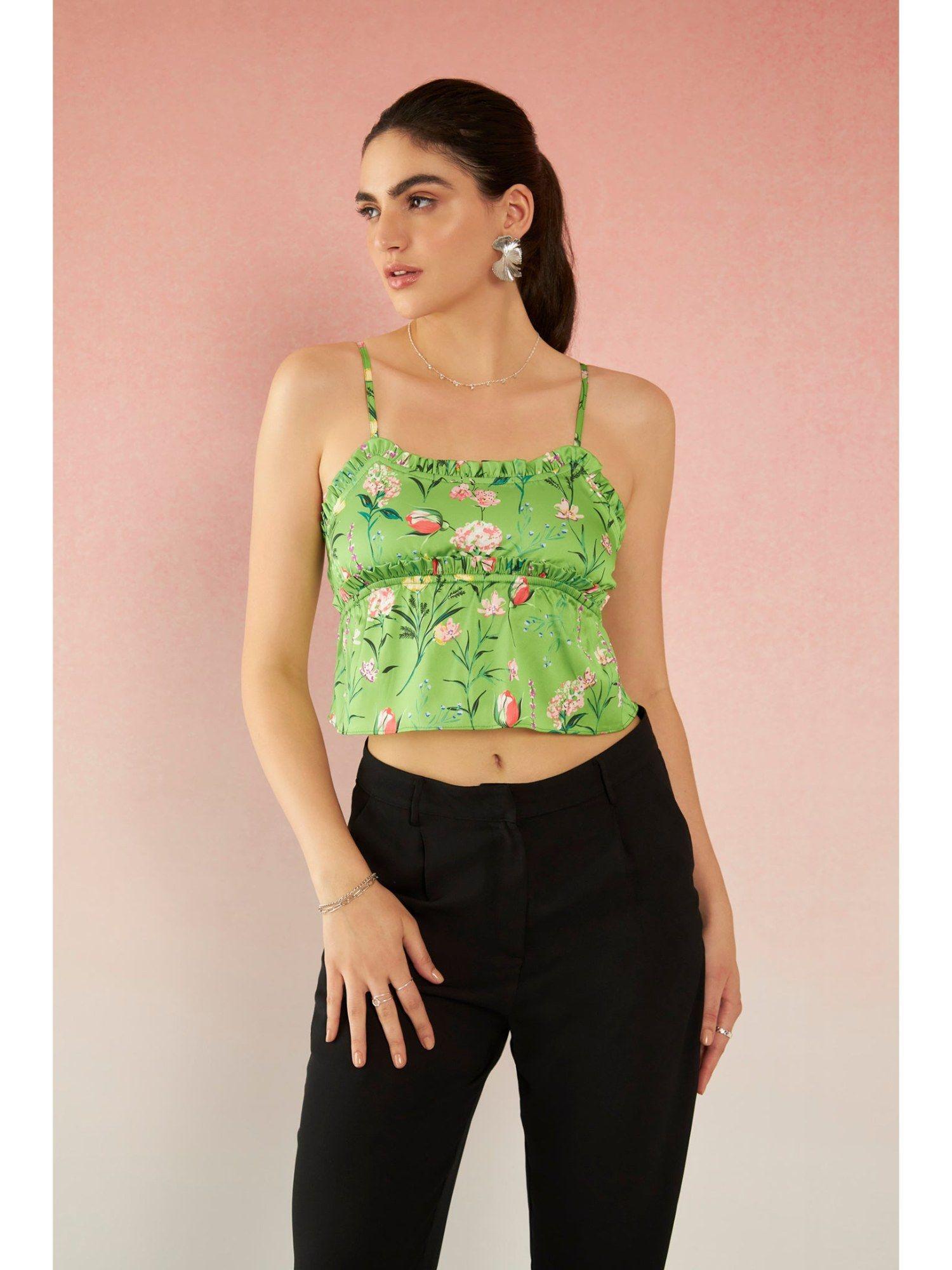 laurel sultry lycra satin floral sleeveless crop top