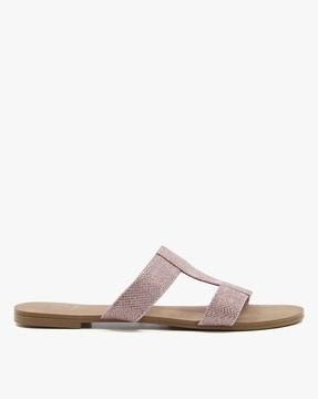 lauryn metallic open-toe flat sandals