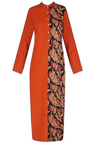 lava orange embroidered motif calf length shirt tunic