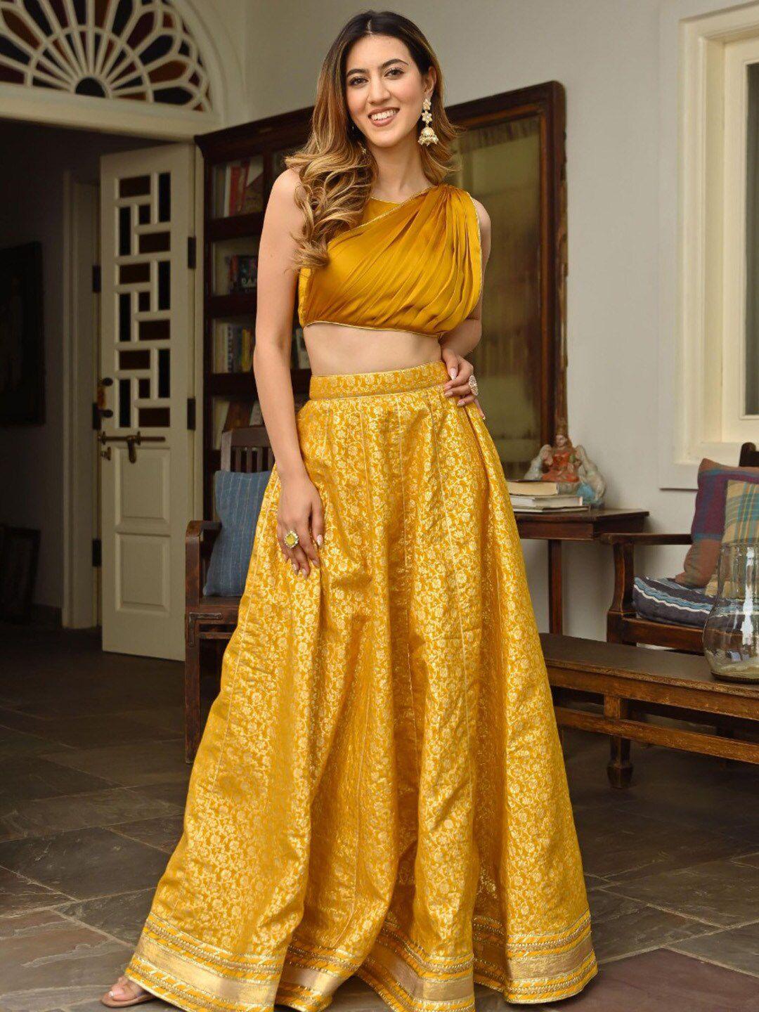 lavanya the label gold-toned & yellow ready to wear lehenga