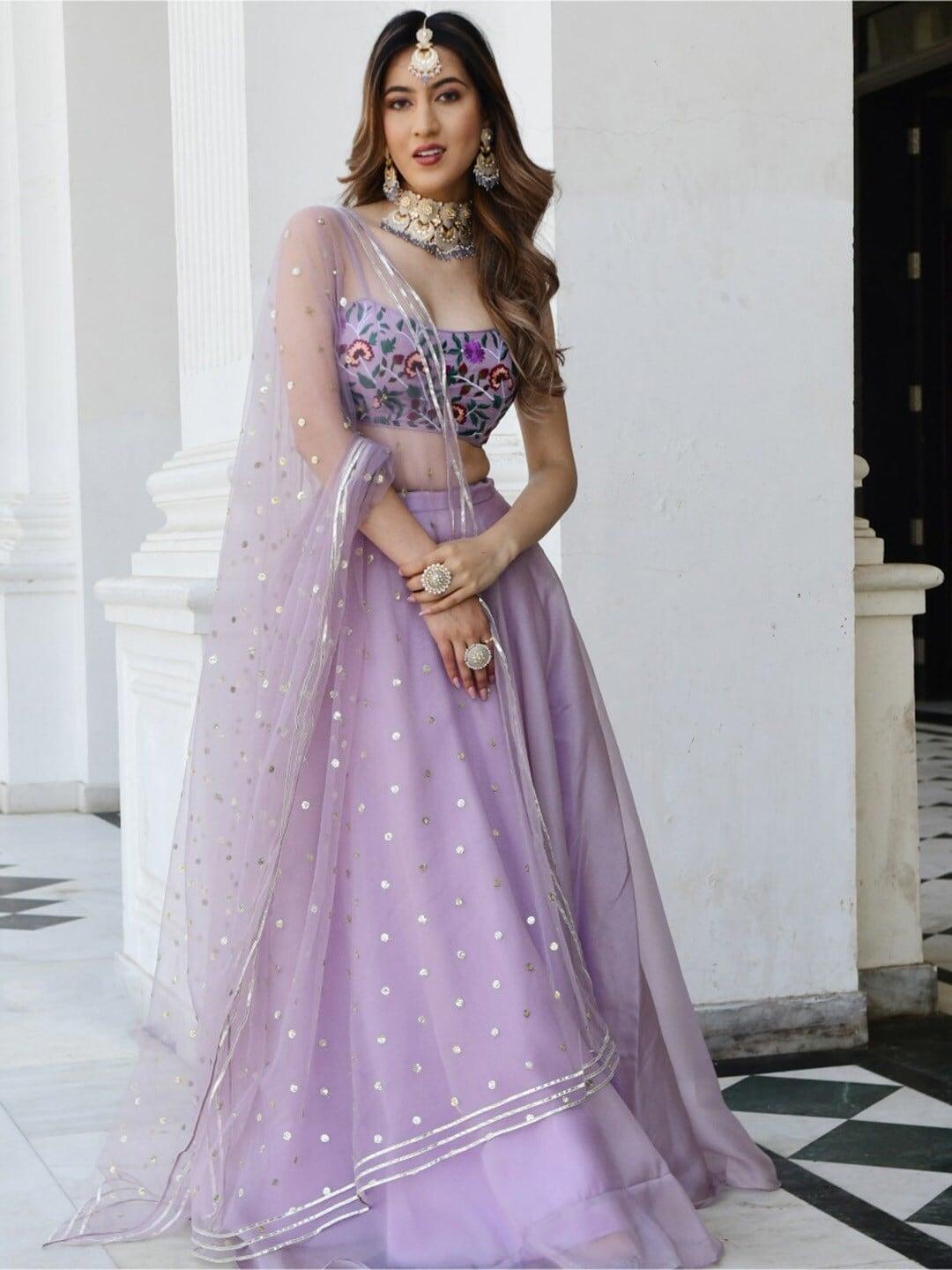 lavanya the label lavender & green embroidered ready to wear lehenga & blouse with dupatta