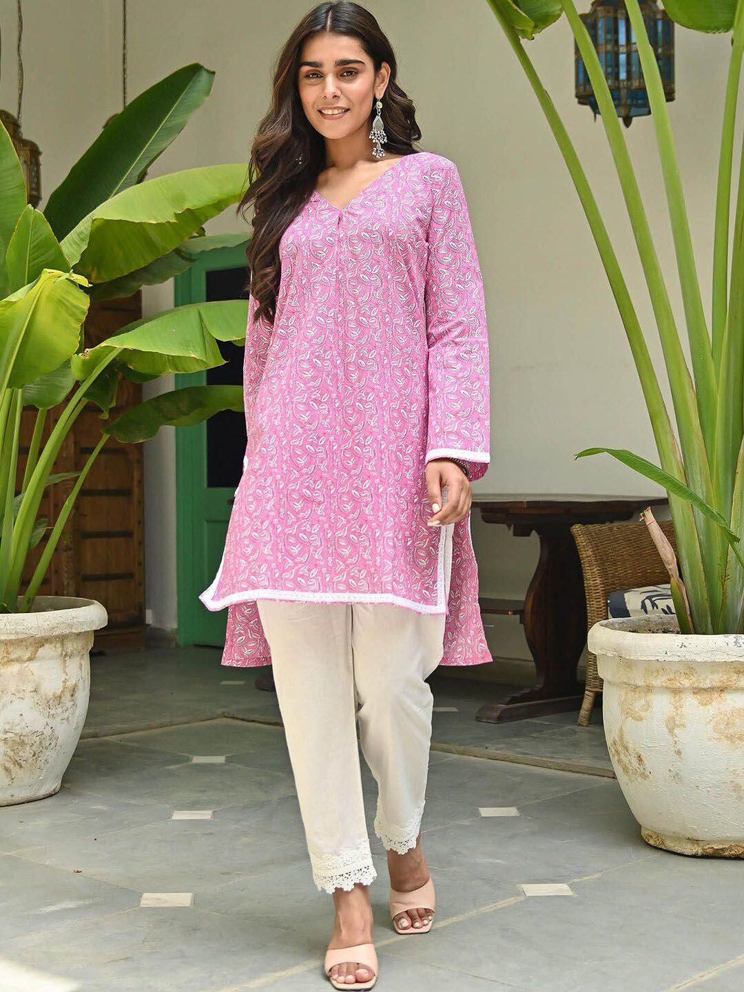 lavanya the label printed pure cotton straight kurta with trousers