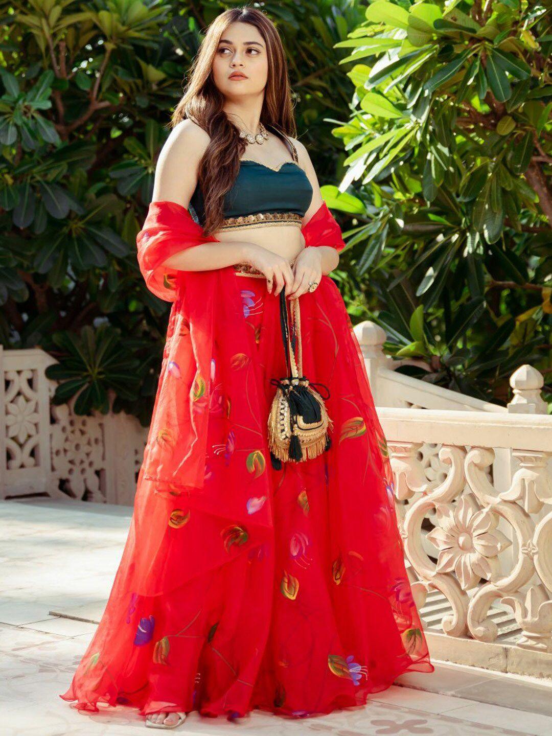 lavanya the label red & green ready to wear lehenga & blouse with dupatta