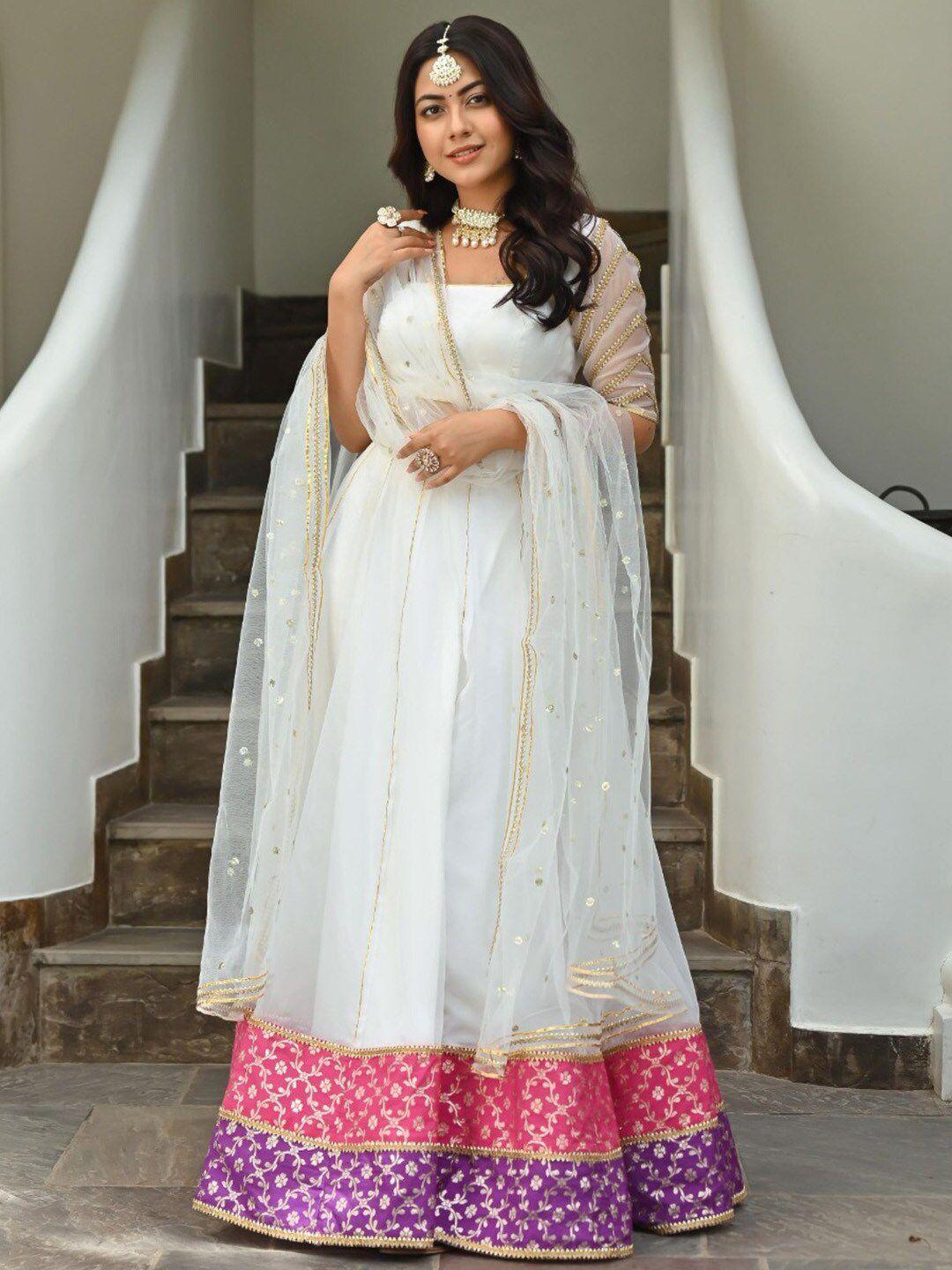 lavanya the label women white & pink ready to wear lehenga & blouse with dupatta