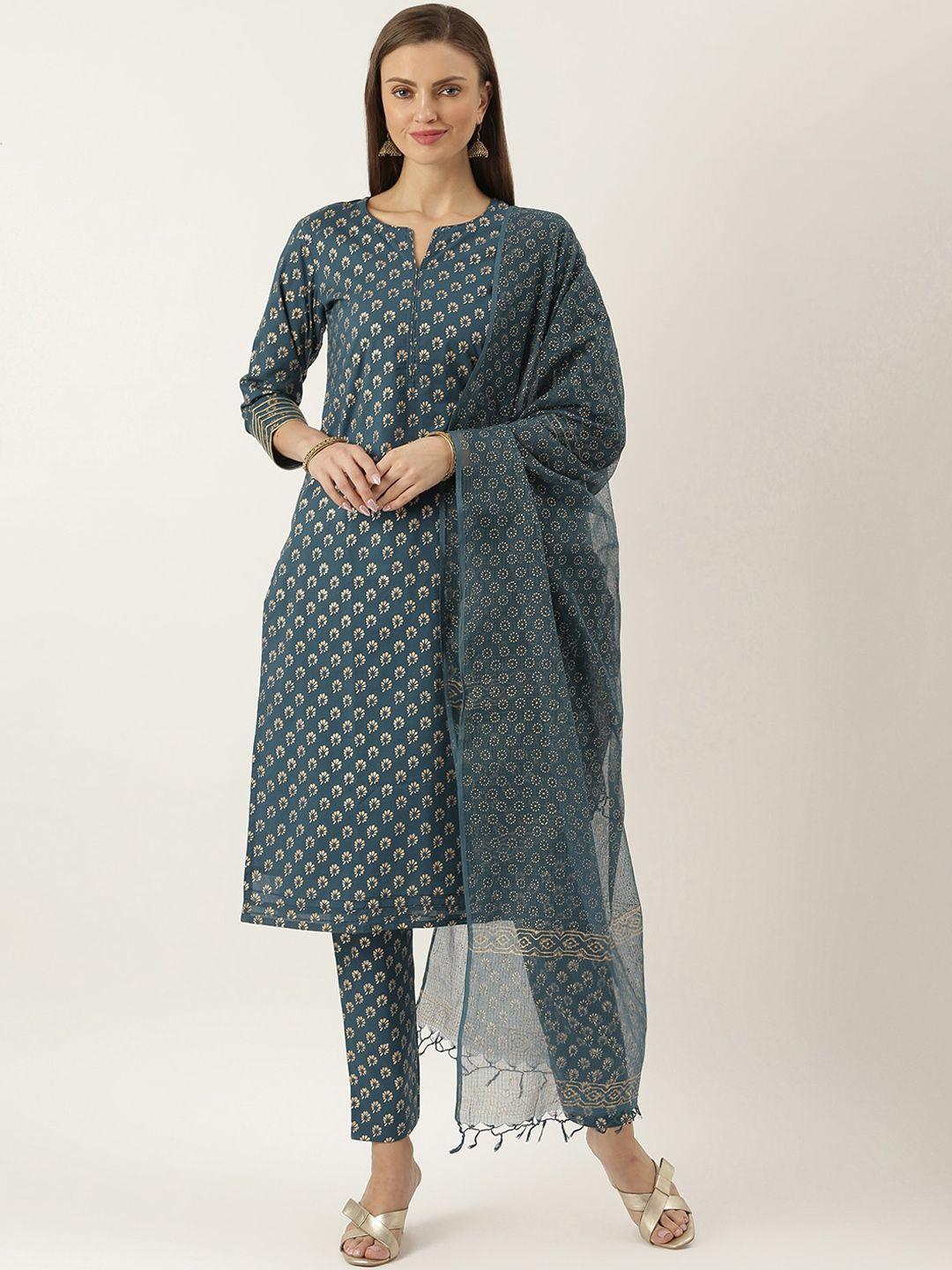 lavanya the label ethnic motifs printed pure cotton kurta with trousers & dupatta