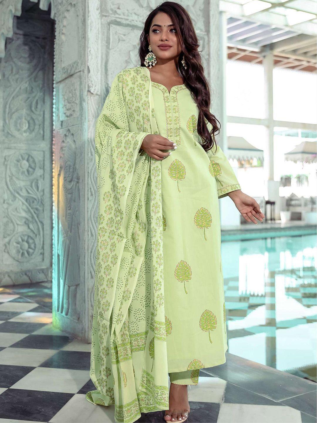 lavanya the label ethnic motifs printed straight pure cotton kurta with trousers & dupatta