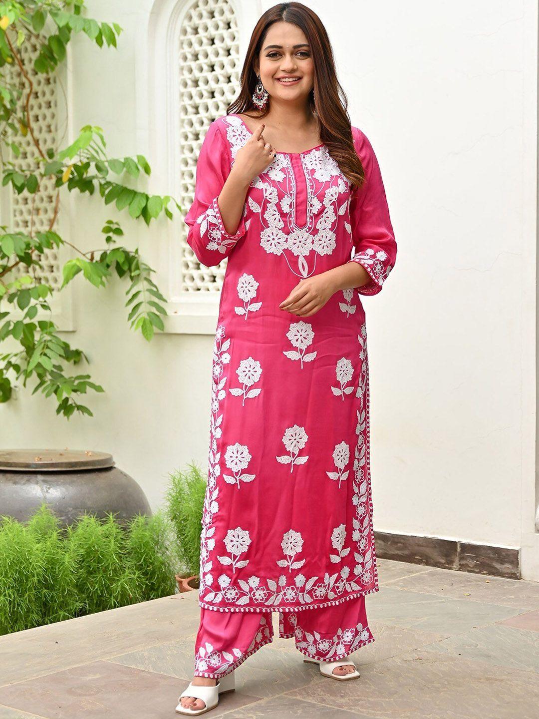 lavanya the label floral embroidered regular kurta with palazzos