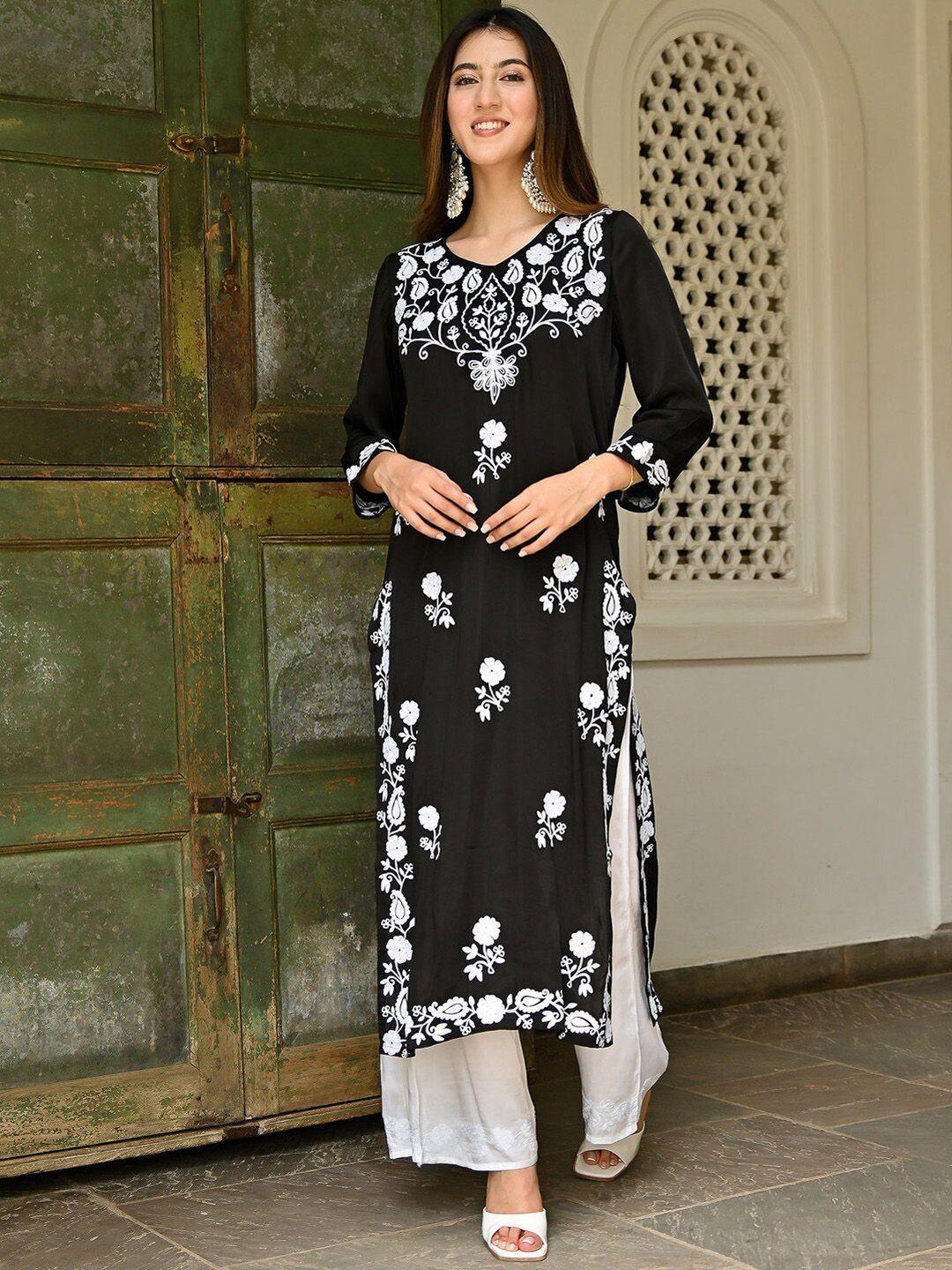 lavanya the label floral embroidered regular thread work kurta with palazzos