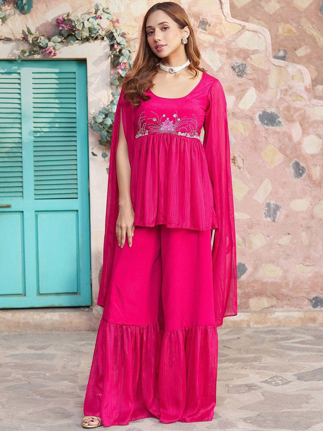 lavanya the label floral embroidered slit sleeves kurti with sharara