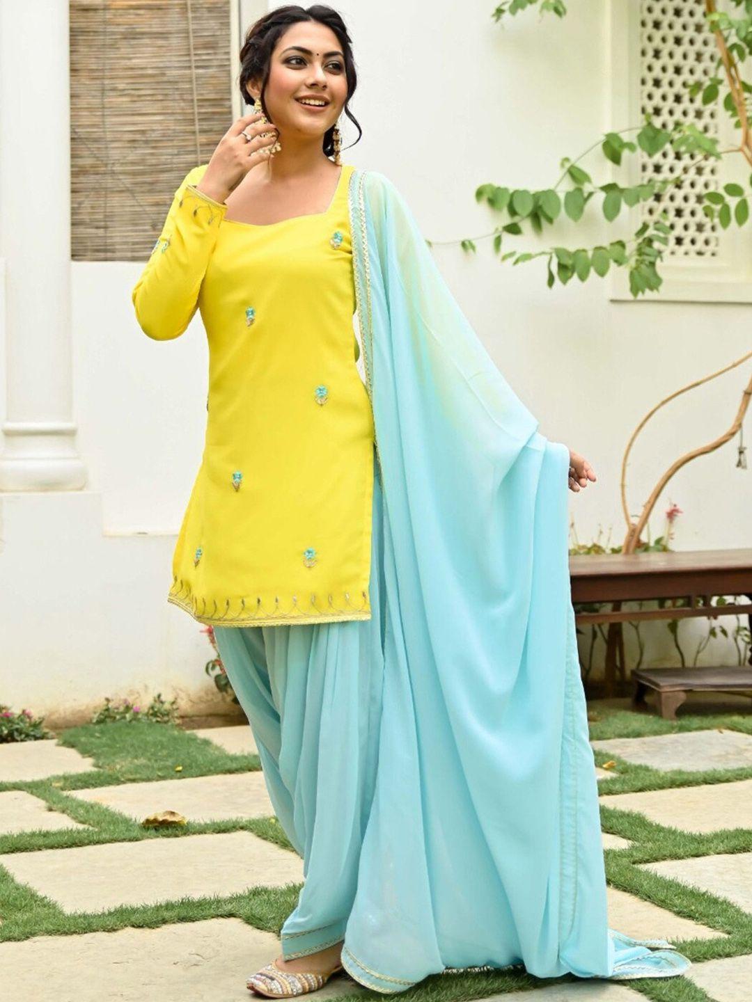 lavanya the label floral embroidered square neck kurta with patiala & dupatta