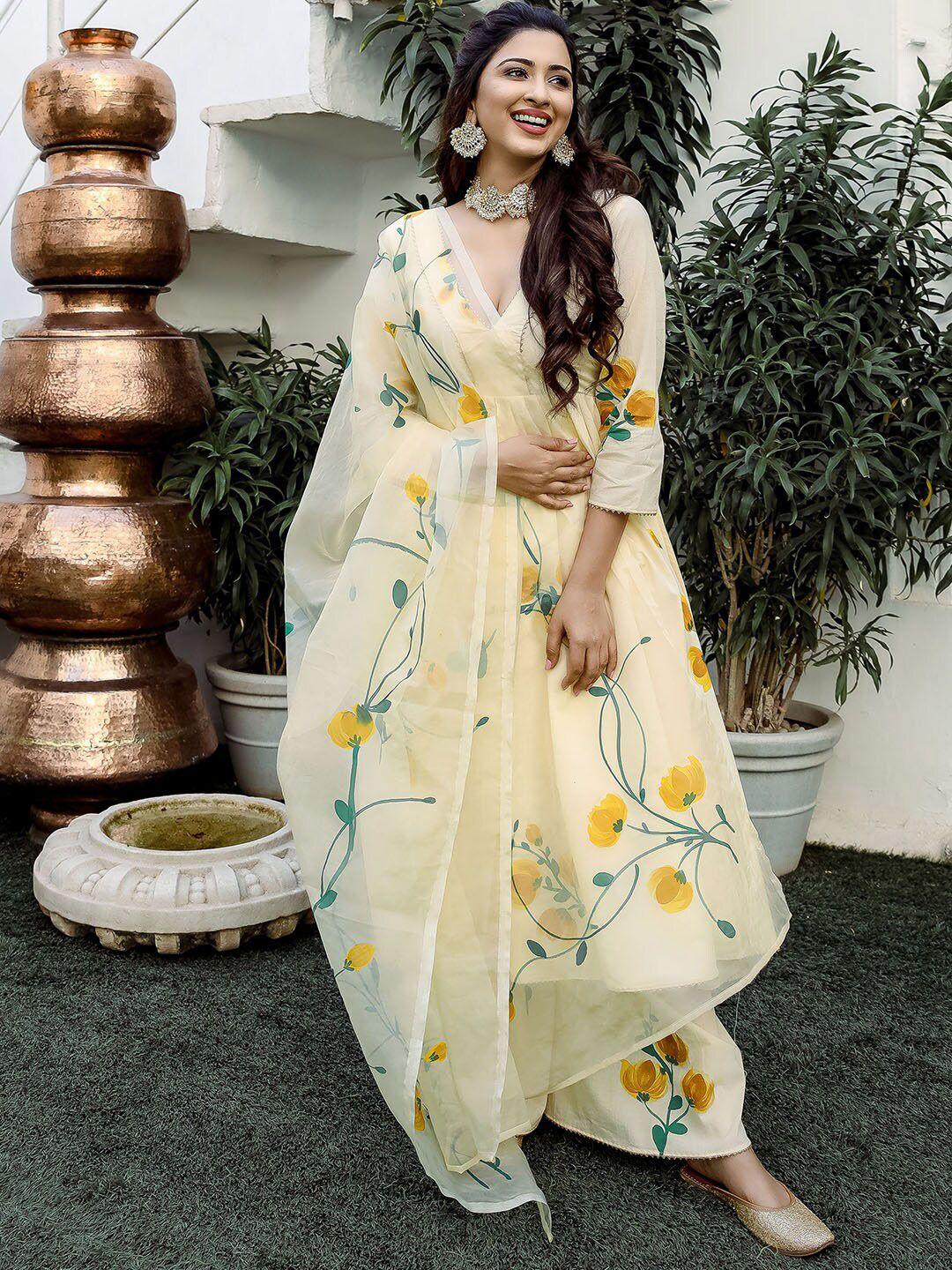 lavanya the label floral printed empire pure cotton kurta with palazzos & dupatta