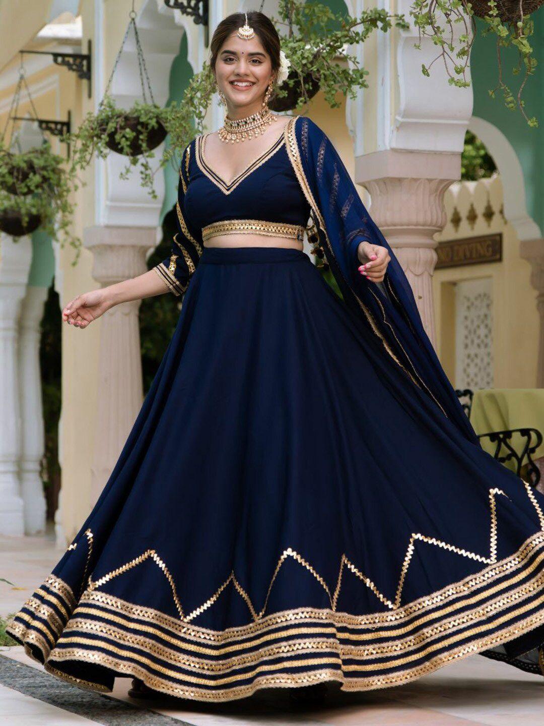 lavanya the label navy blue & gold-toned ready to wear lehenga & blouse with dupatta