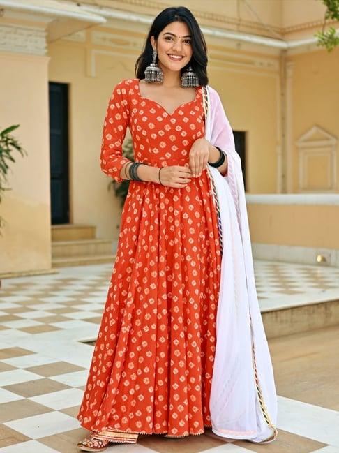 lavanya the label orange printed kurta palazzo set with dupatta