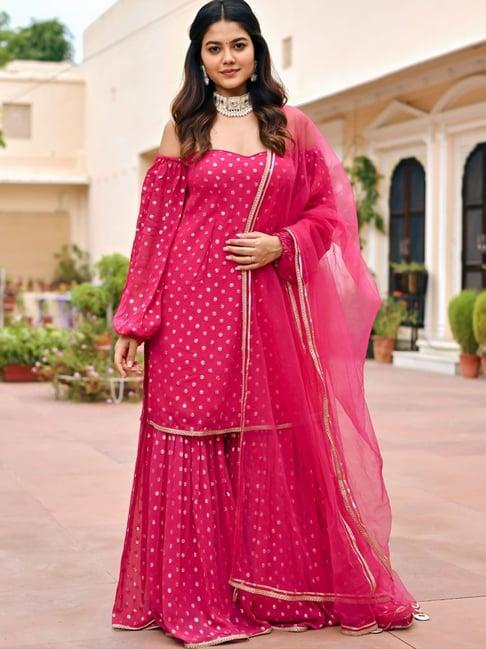 lavanya the label pink embroidered kurti sharara set with dupatta