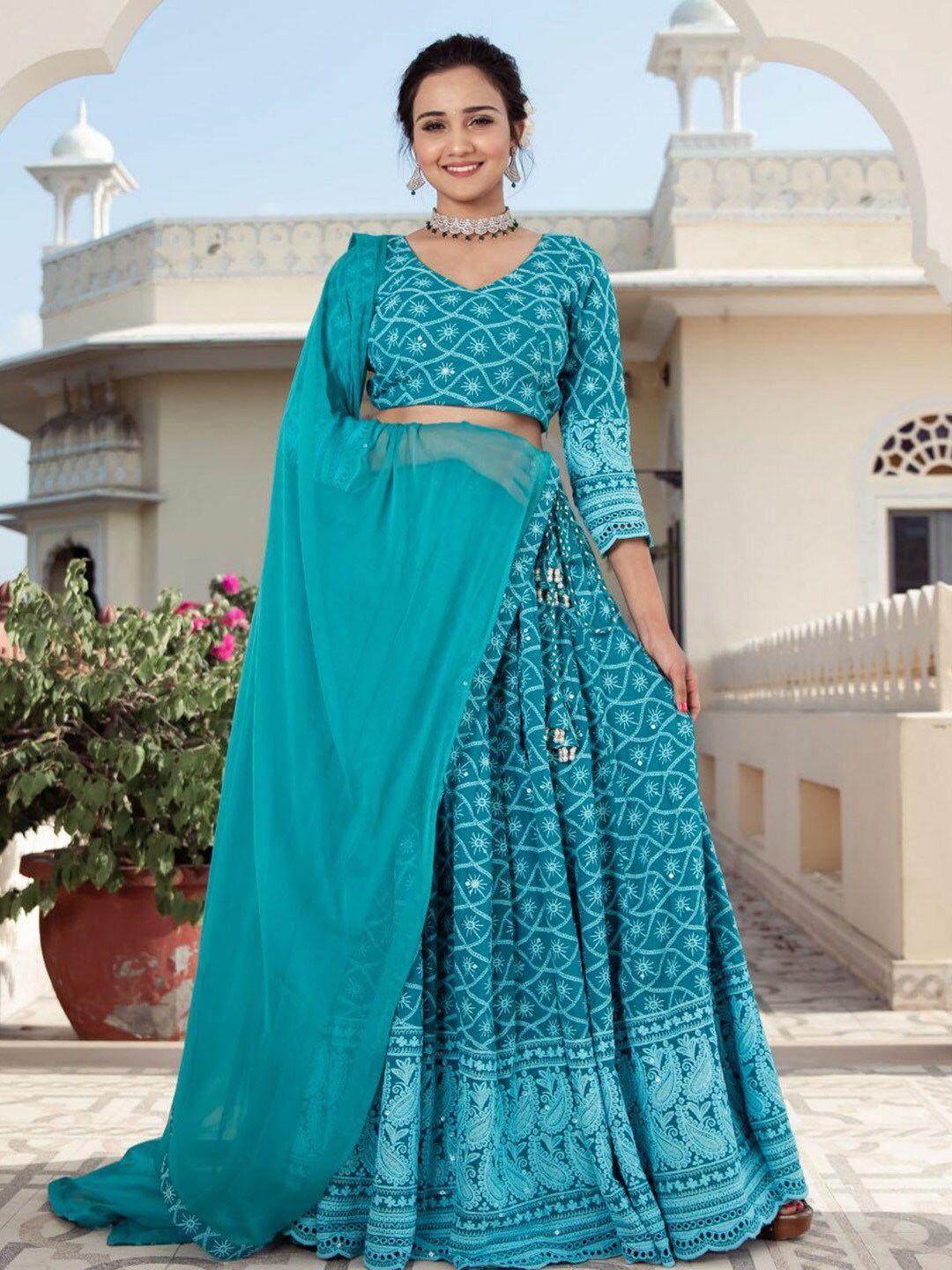 lavanya the label printed thread work ready to wear lehenga & blouse with dupatta