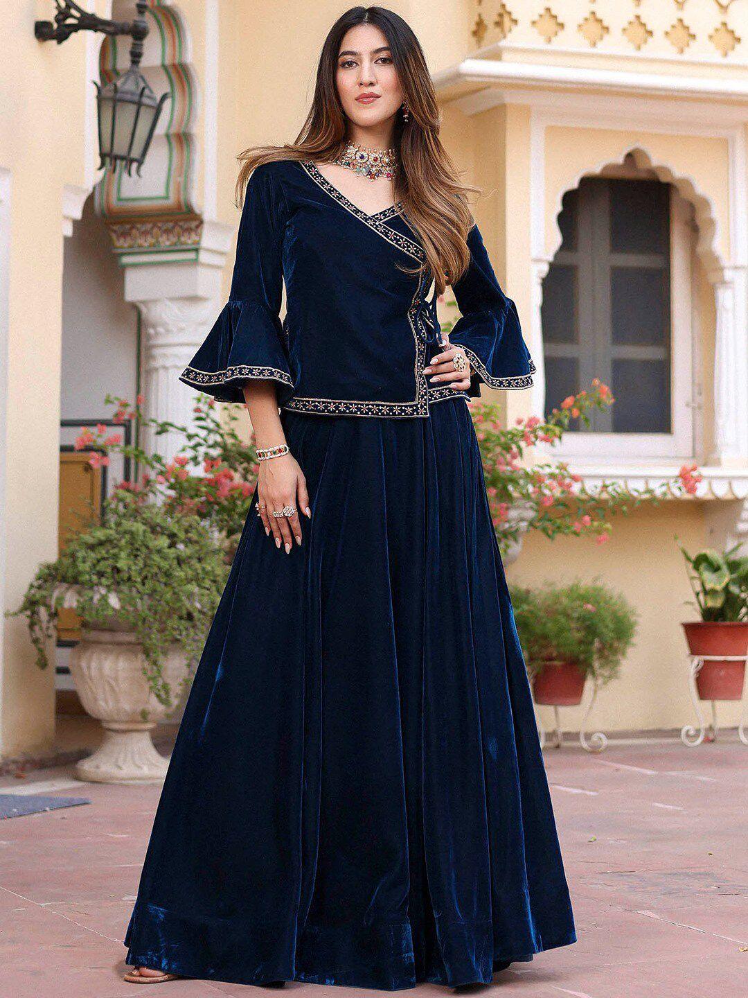 lavanya the label thread work ready to wear velvet lehenga & blouse set