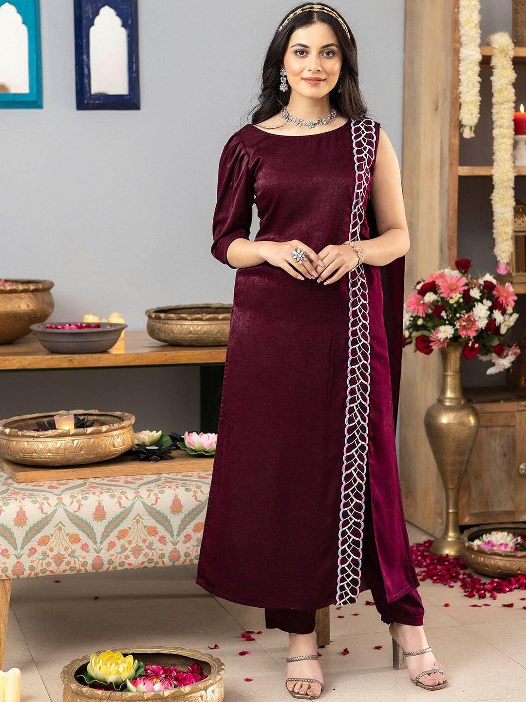 lavanya the label women embroidered velvet kurta with trousers