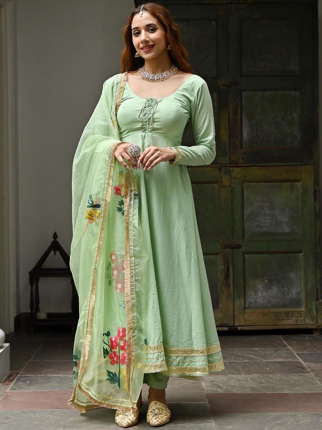 lavanya the label women floral embroidered layered kurta with trousers & with dupatta