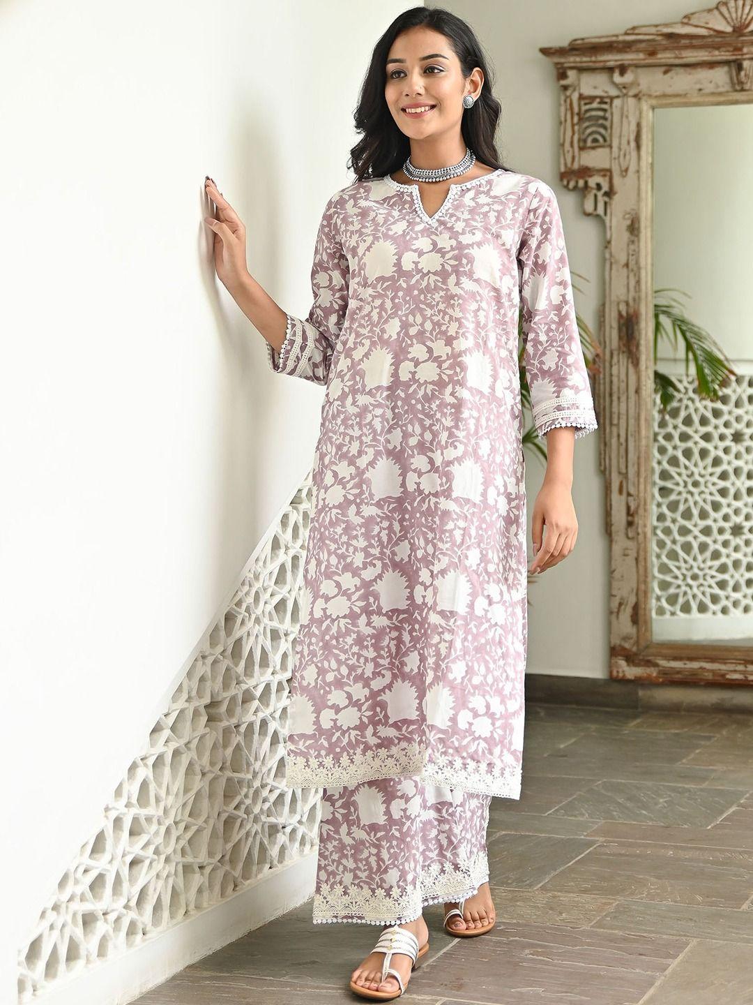 lavanya the label women floral printed pure cotton kurta with palazzos & dupatta