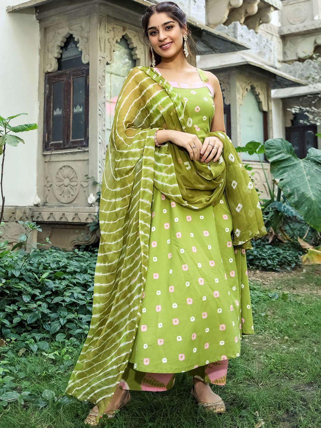 lavanya the label women green ethnic motifs empire pure cotton kurta with palazzos & with dupatta