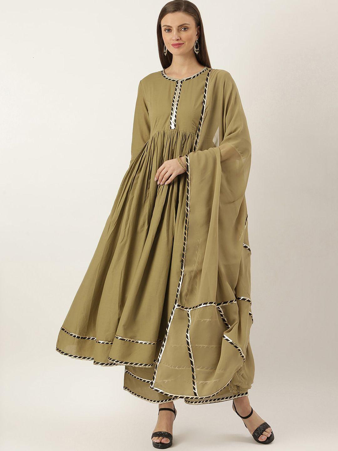 lavanya the label women khaki yoke design pure cotton kurti with palazzos & with dupatta