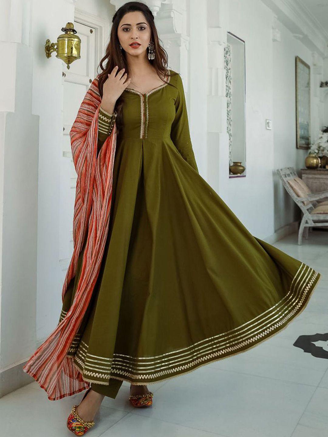 lavanya the label women olive green solid kurta with trousers & dupatta