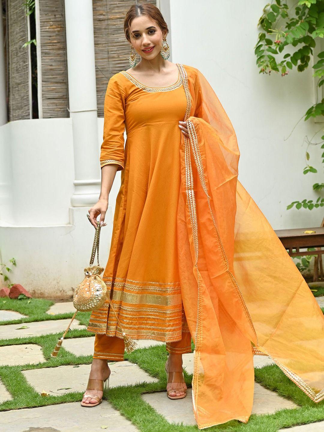 lavanya the label women orange ethnic motifs embroidered panelled pure cotton kurti with salwar & with