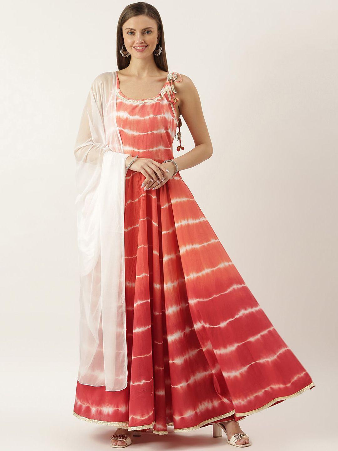 lavanya the label women pink & off white dyed anarkali kurta with dupatta