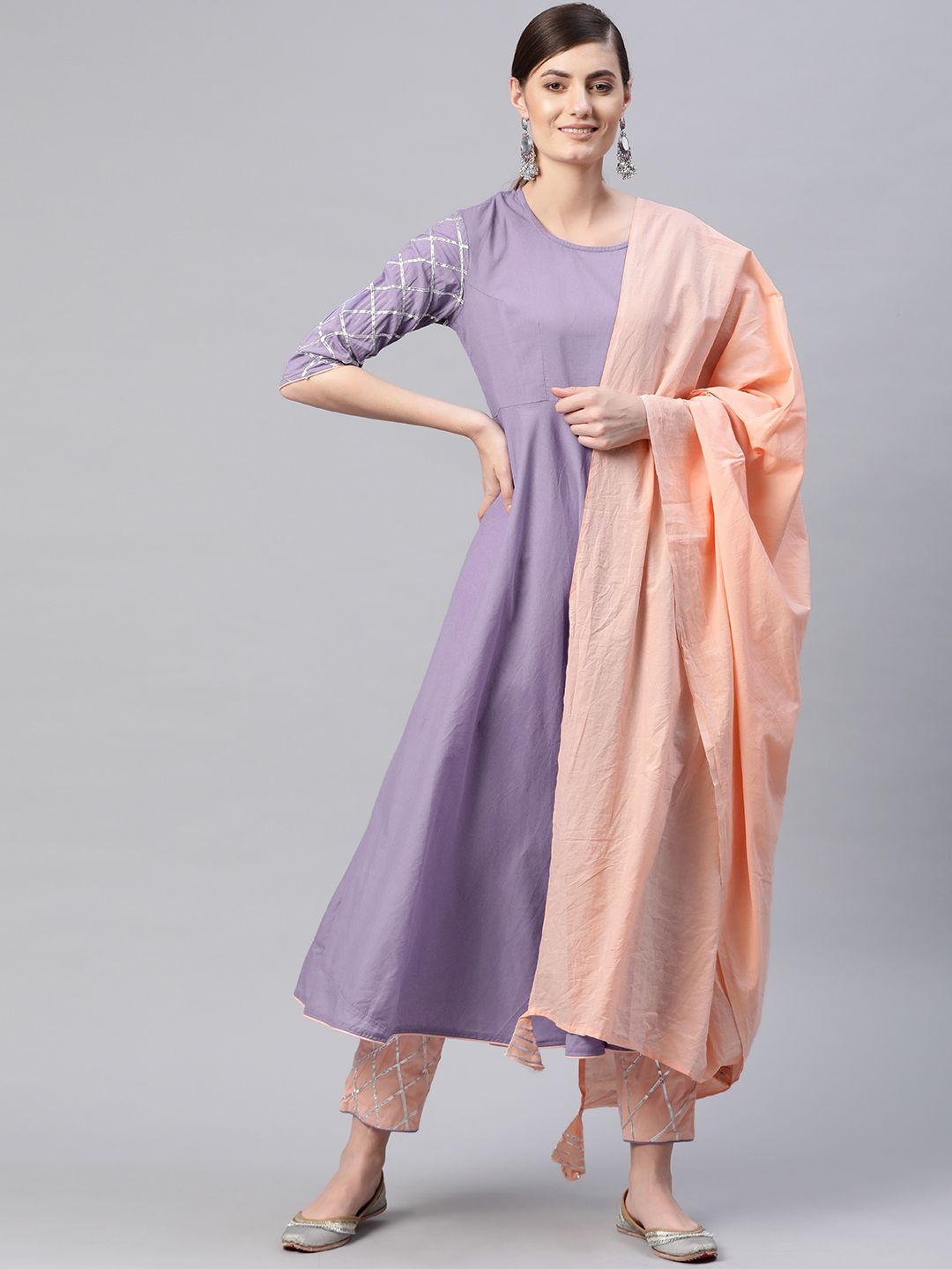 lavanya the label women purple & peach-coloured solid kurta with trousers & dupatta