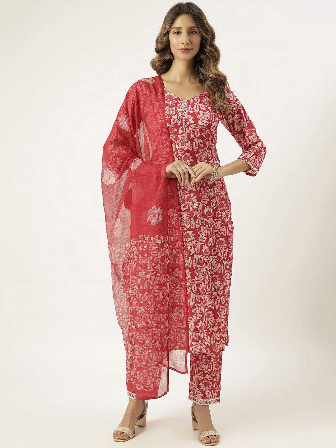lavanya the label women red floral gotta patti pure cotton kurta with trousers & dupatta