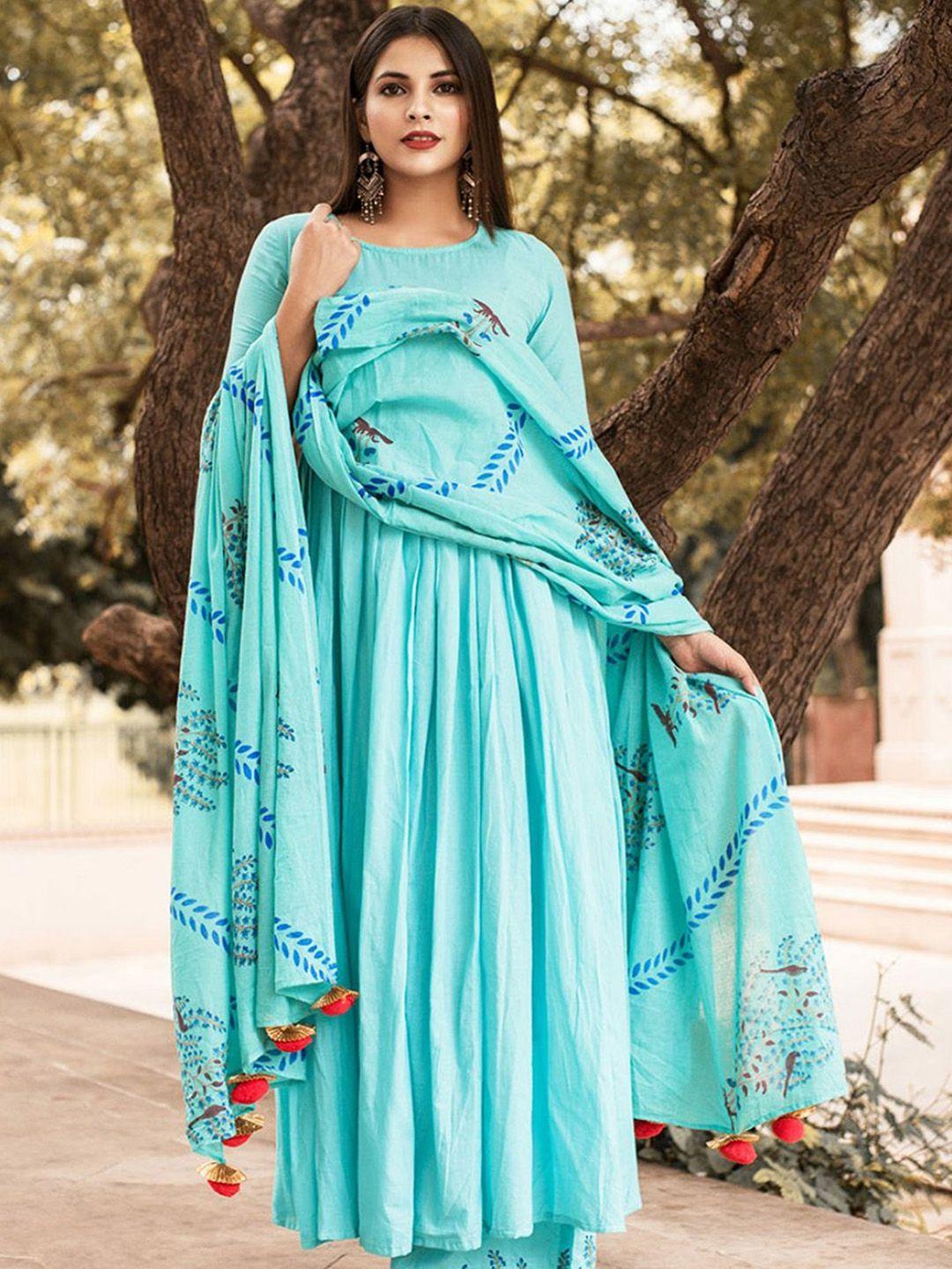 lavanya the label women turquoise blue solid kurta with palazzos & dupatta