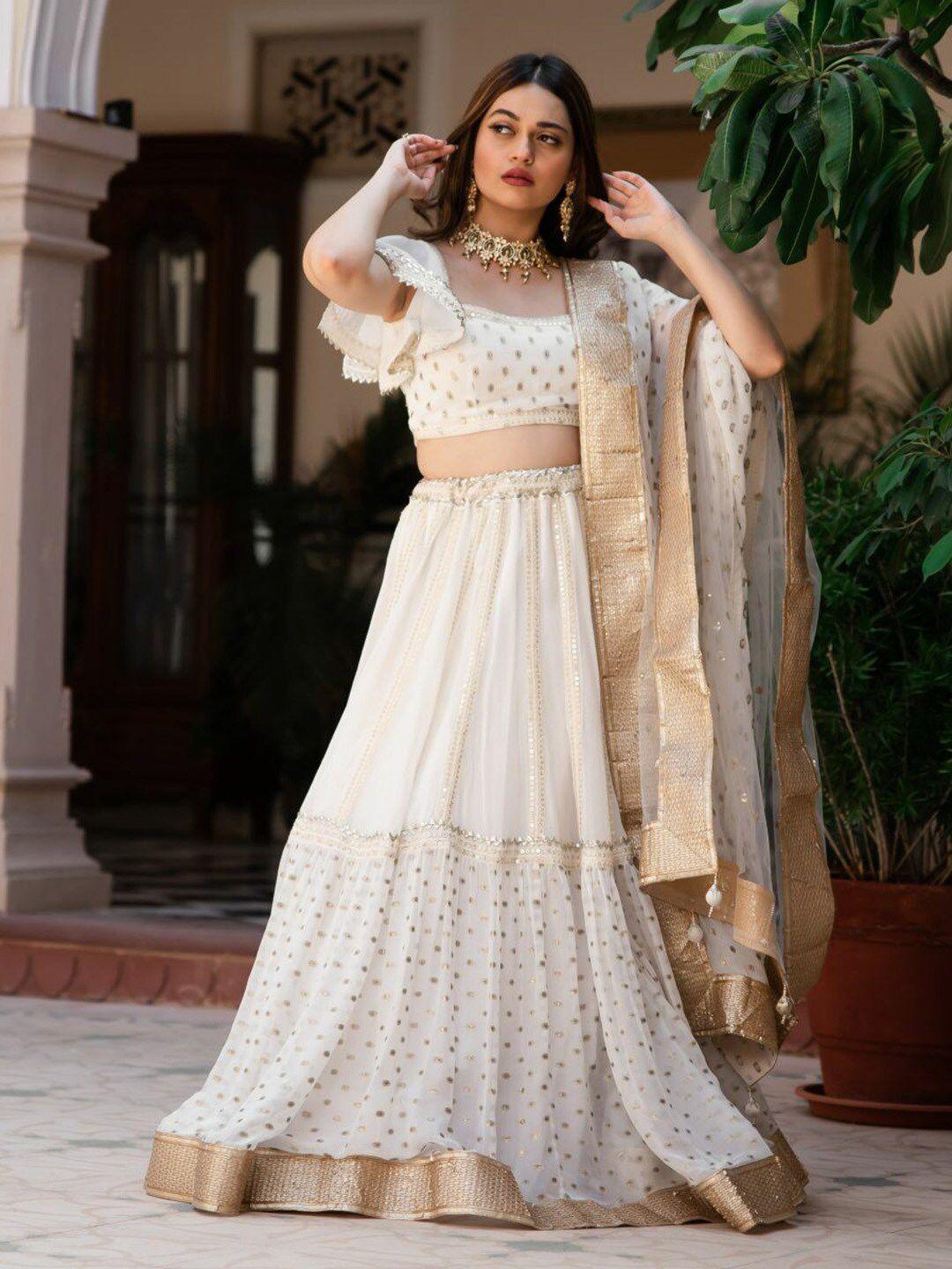 lavanya the label women white & gold-toned ready to wear lehenga & blouse with dupatta