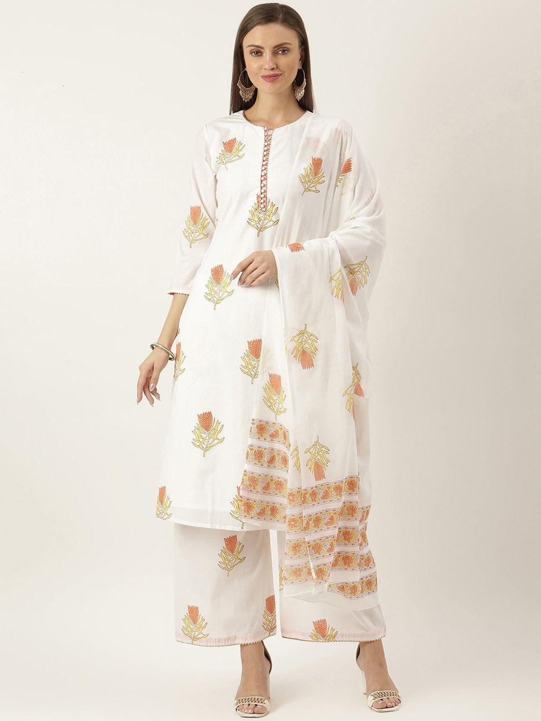 lavanya the label women white floral pure cotton kurta with palazzos & dupatta