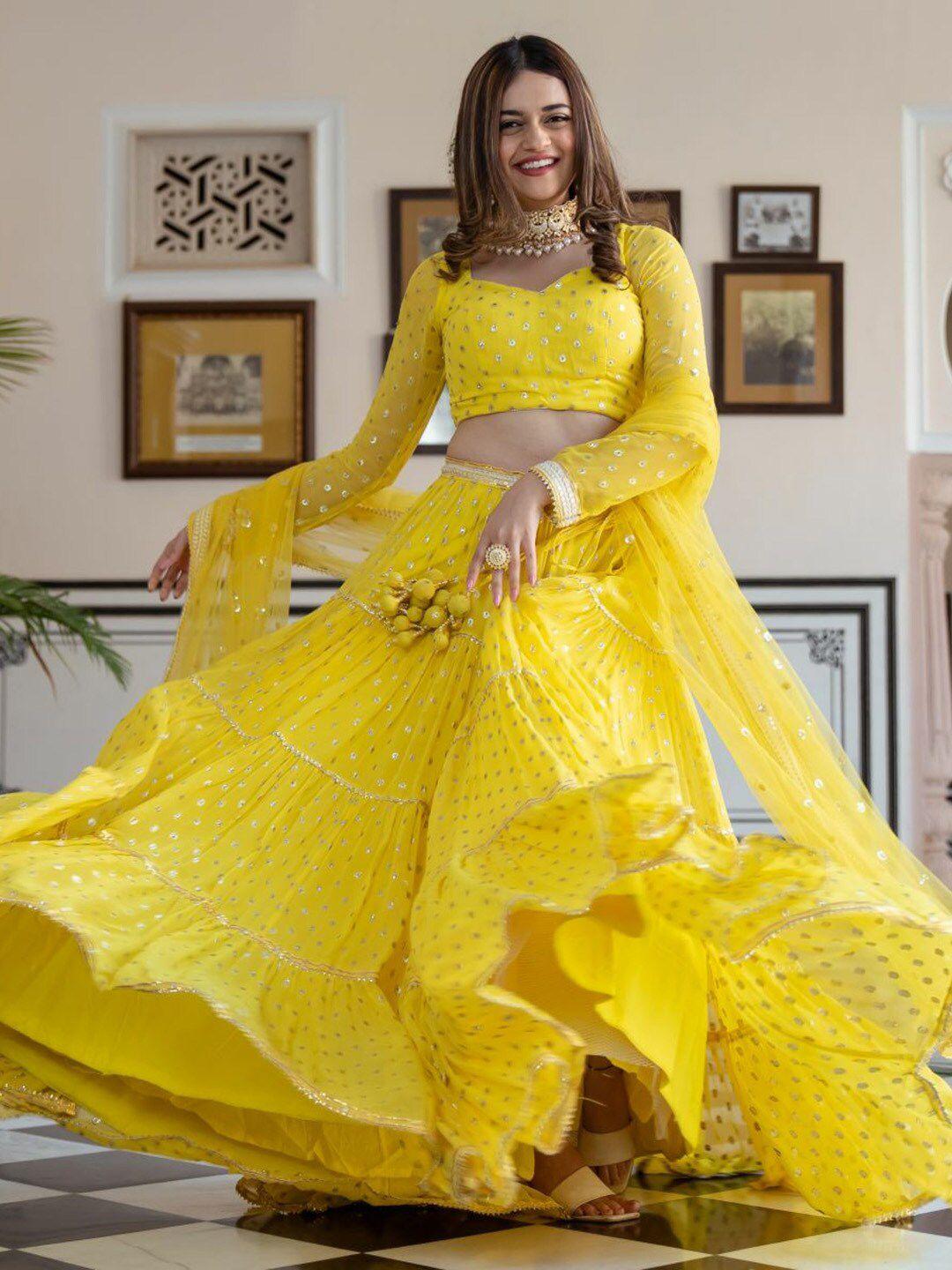 lavanya the label yellow & gold-toned ready to wear lehenga & blouse with dupatta