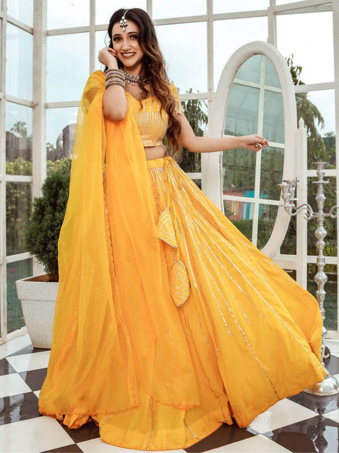 lavanya the label yellow & gold-toned ready to wear lehenga & blouse with dupatta