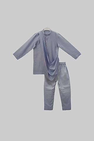 lavender blue draped kurta set for boys