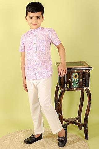 lavender cotton hand block printed shirt for boys