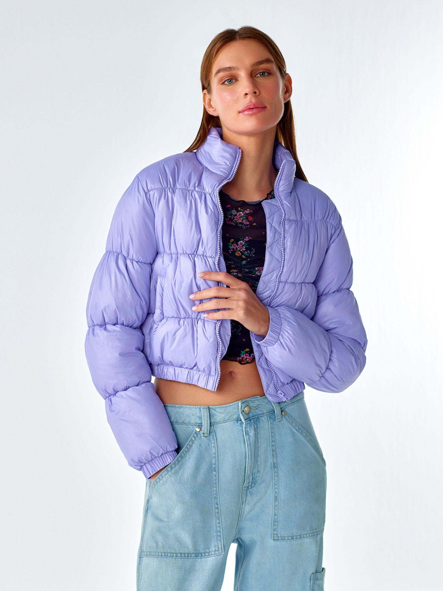 lavender crop puffer jacket