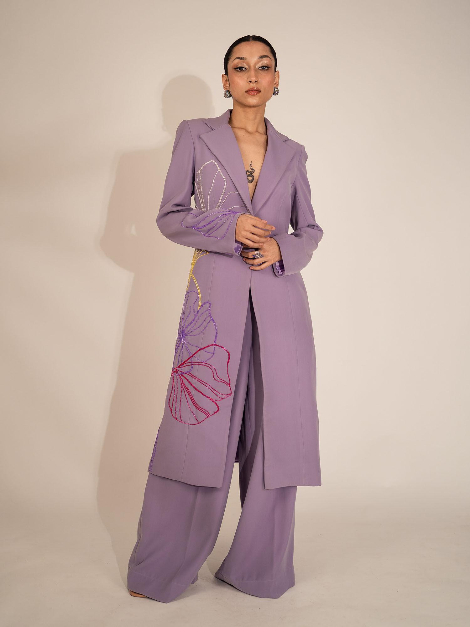 lavender embellished long blazer