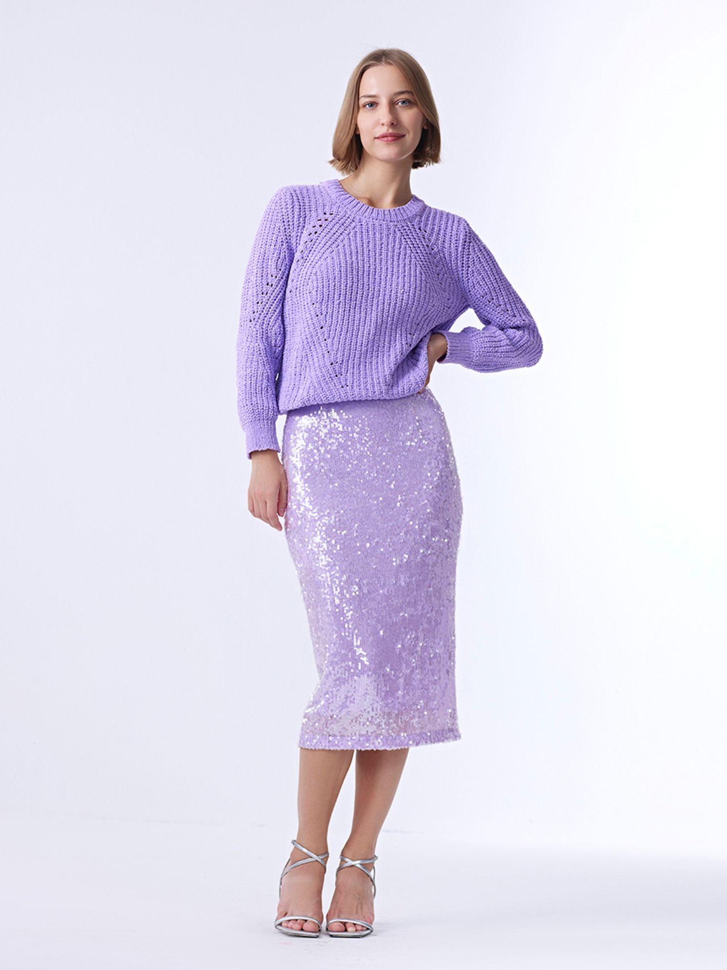 lavender embellished midi skirt