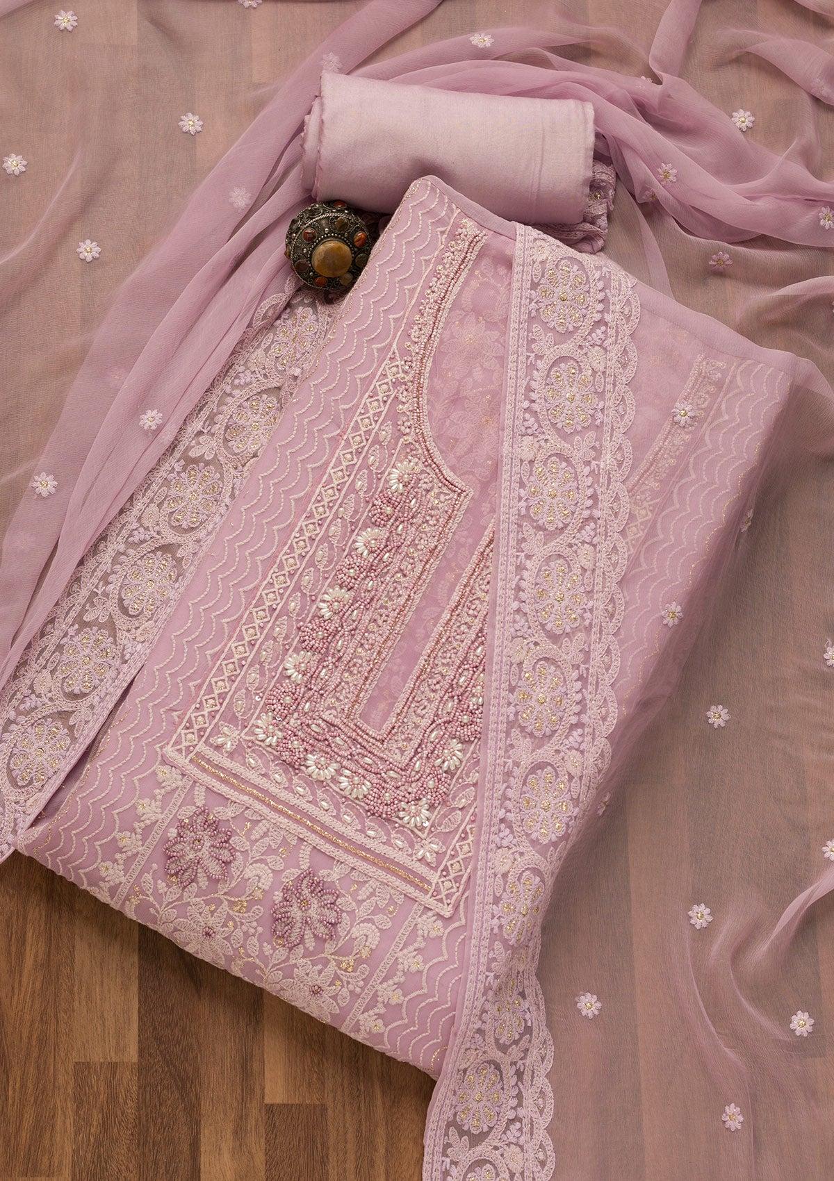 lavender threadwork georgette unstitched salwar suit