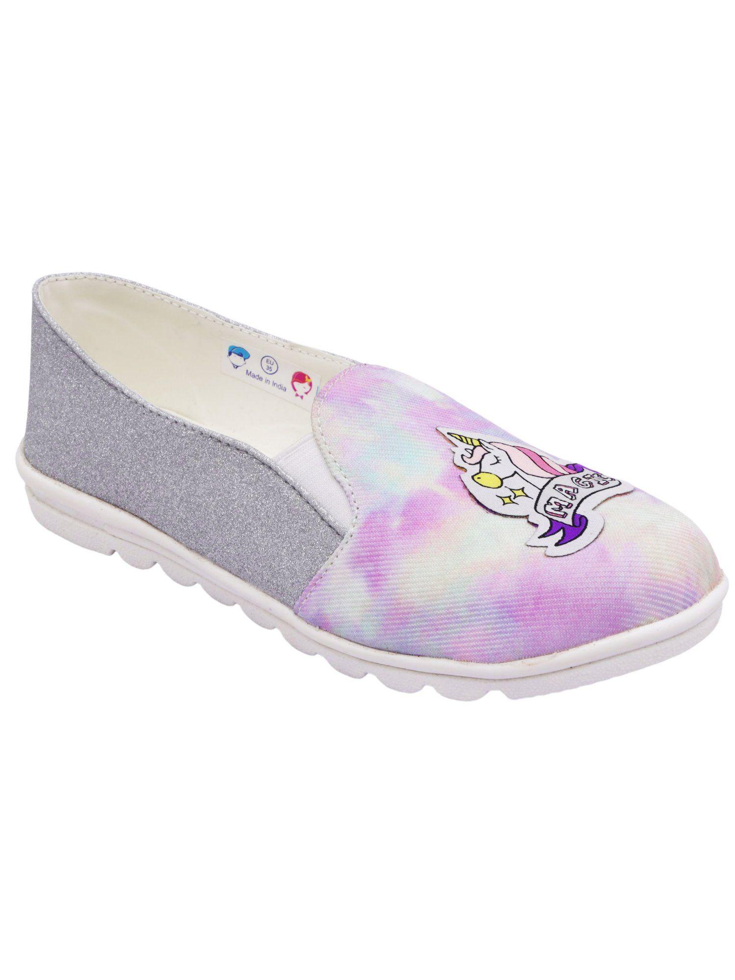 lavender tie and die slip-on shoes for girls with unicorn applique