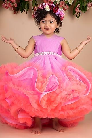 lavender & peach ruffled gown for girls