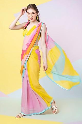 lavender abstract leaf saree
