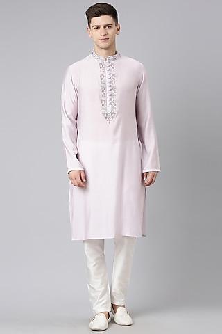 lavender art silk embroidered kurta set