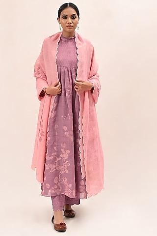 lavender block printed kurta set