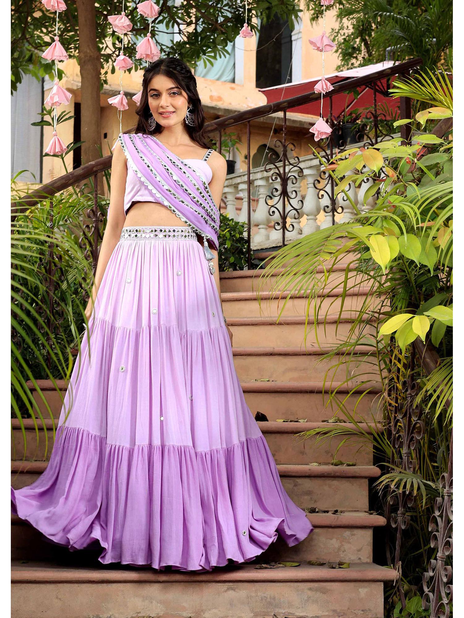 lavender bloom lehenga with bluse and draped dupatta (set of 3)