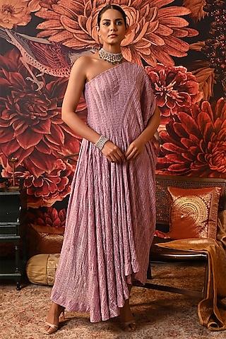 lavender butterfly net & lurex embellished draped kaftan set