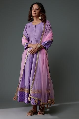 lavender chanderi embroidered anarkali set