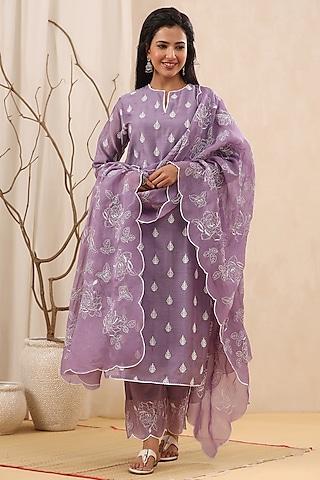 lavender chanderi embroidered kurta set